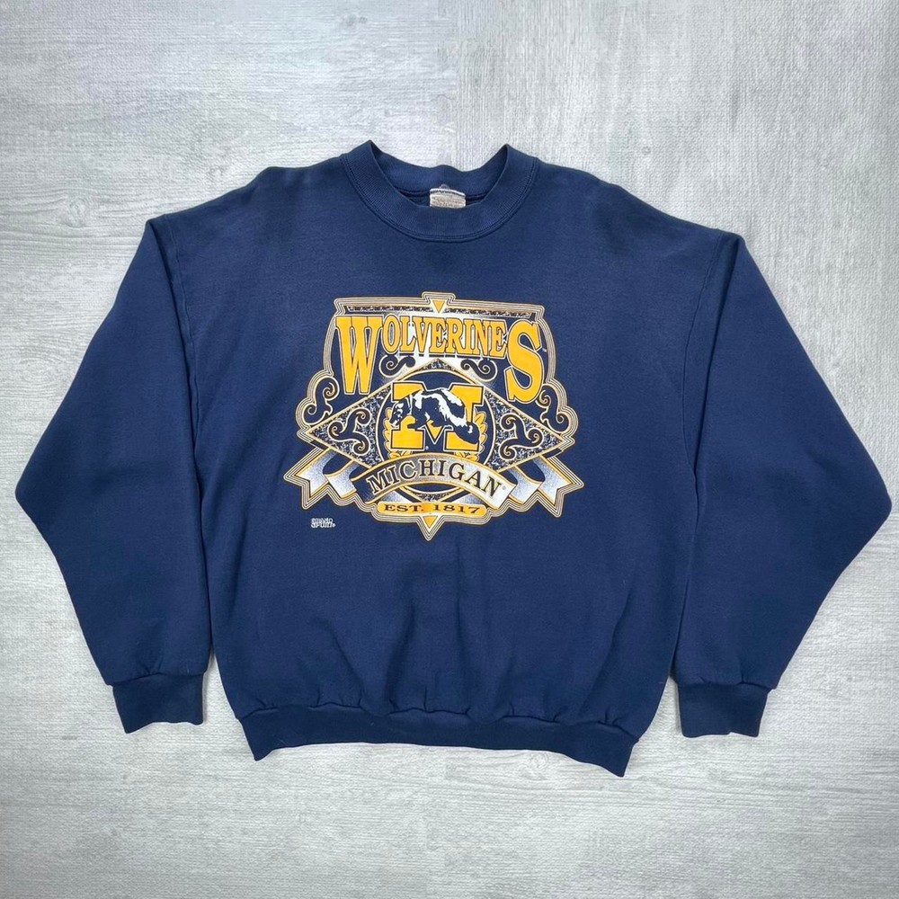 Vintage 90s Michigan Wolverines Sweatshirt Size: XL Blue Yellow NCAA College