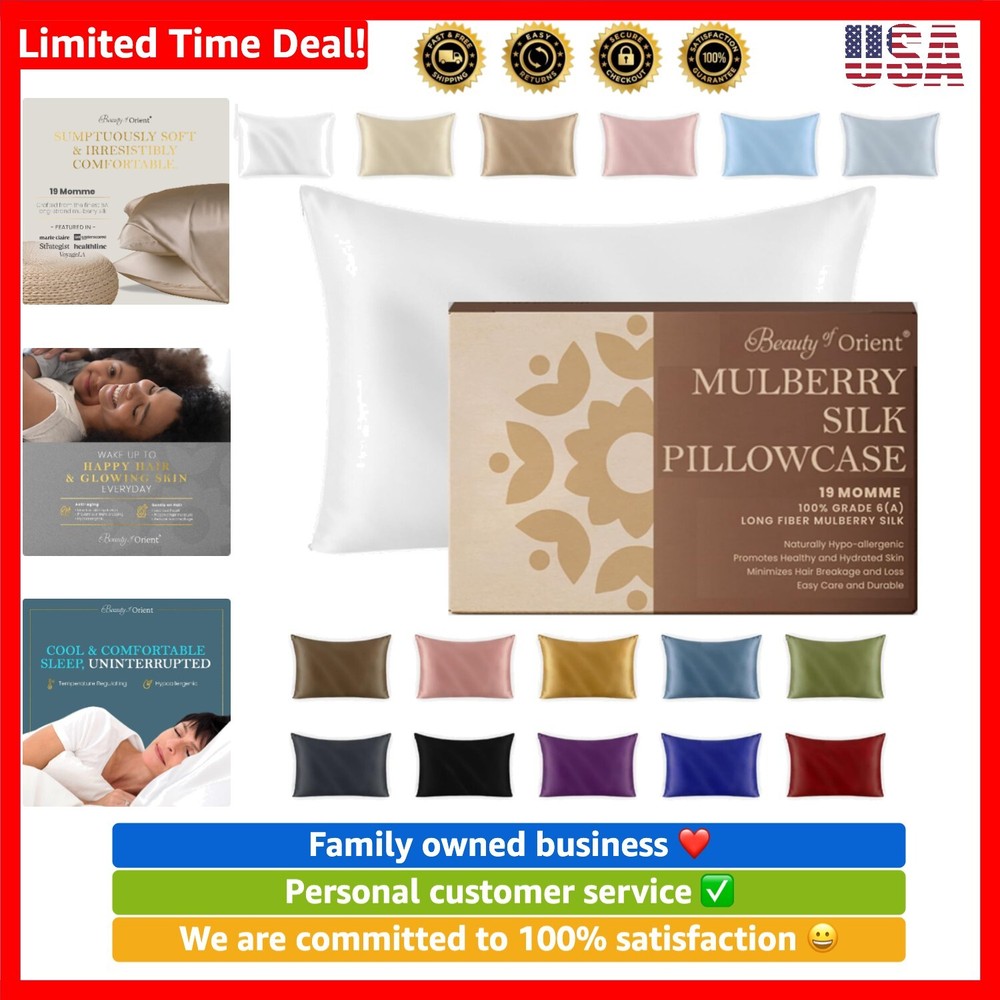 19 Momme Premium Mulberry Silk Pillowcase for Hair and Skin | Handcrafted Hyp...
