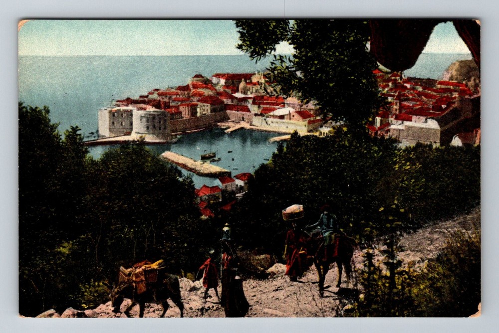 Croatia- Dubrovnik Ragusa Scenic Town & Harbor Old Postal View Vintage Postcard
