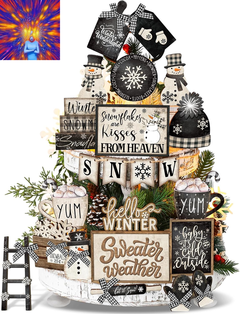23 Pcs Christmas Winter Tiered Tray Decor Snowman Farmhouse Decor Christmas Wint