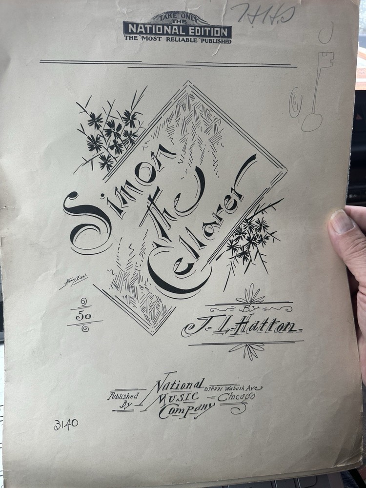 Undated Chicago 11x14 1900s Sheet Music SIMON THE CELLARER by J.L. Hatton