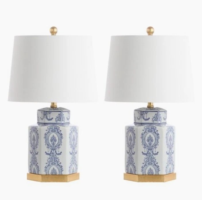 S/2 Bella Ceramic Table Lamps, Blue/White NEW