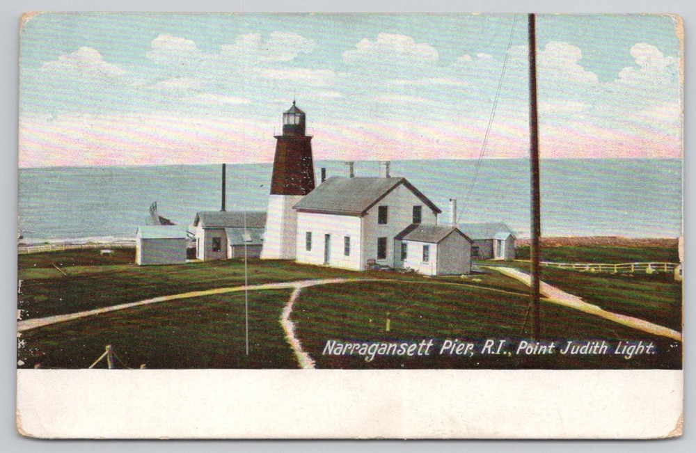 Point Judith Light Lighthouse Narragansett Pier RI Postcard c1910