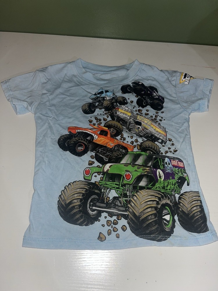 Monster Jam Graphic Print Short Sleeve T-Shirt Blue Boys 3T Crew Neck Pullover
