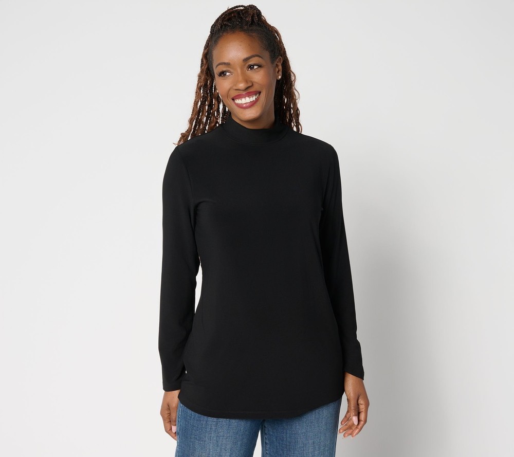 Susan Graver Women's Top Sz XL LK Luxe Mock Neck Long Sleeve Black A721113
