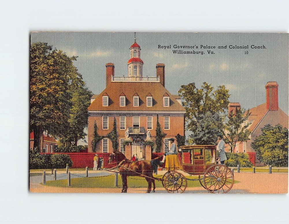 Postcard Royal Governors Palace and Colonial Coach Williamsburg Virginia USA