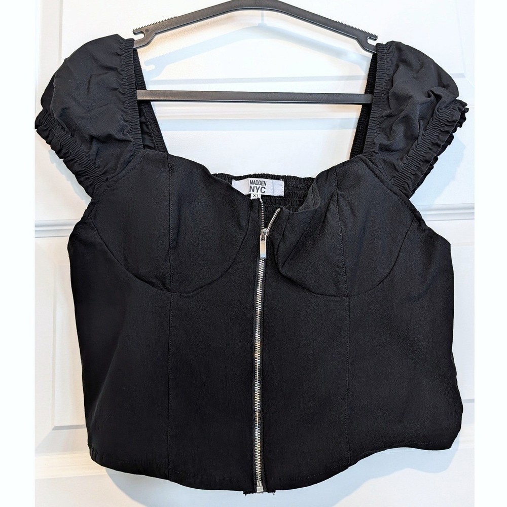 Madden NYC Zip Front Black Corset Style Crop Top