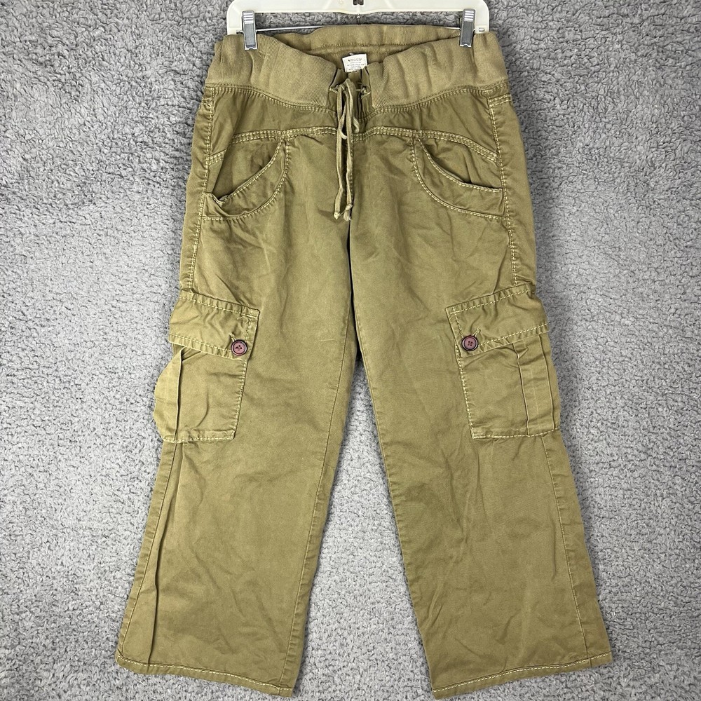 True Religion Cargo Elastic Drawstring Pants Sz 31 Green Baggy Relaxed Y2K 90s