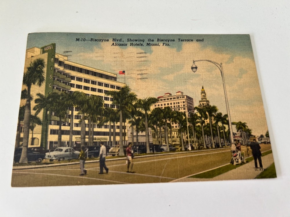 Biscayne Blvd Showing Biscayne Terrace and Alcazar Hotels Miami Florida Postcard