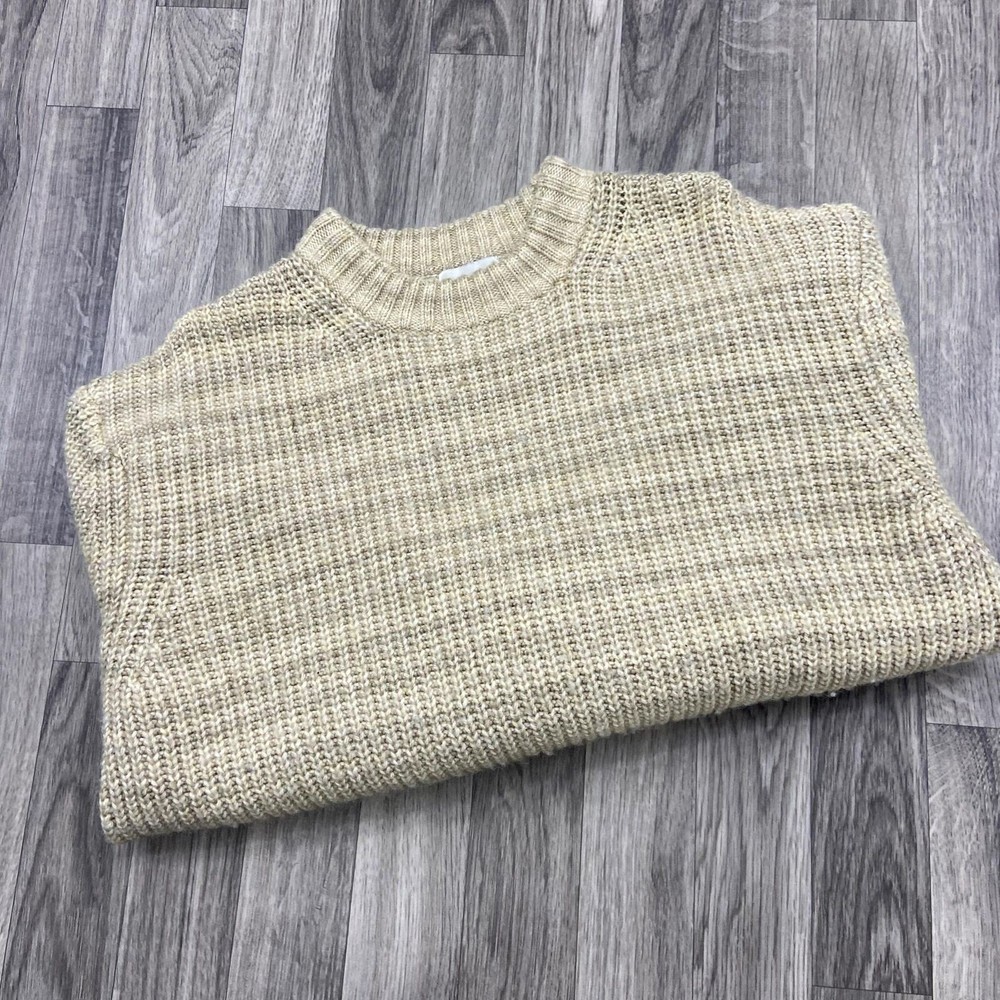H&M Relaxed Fit Crewneck Pullover Tan Wool Blend Knit Sweater Men's Size Medium