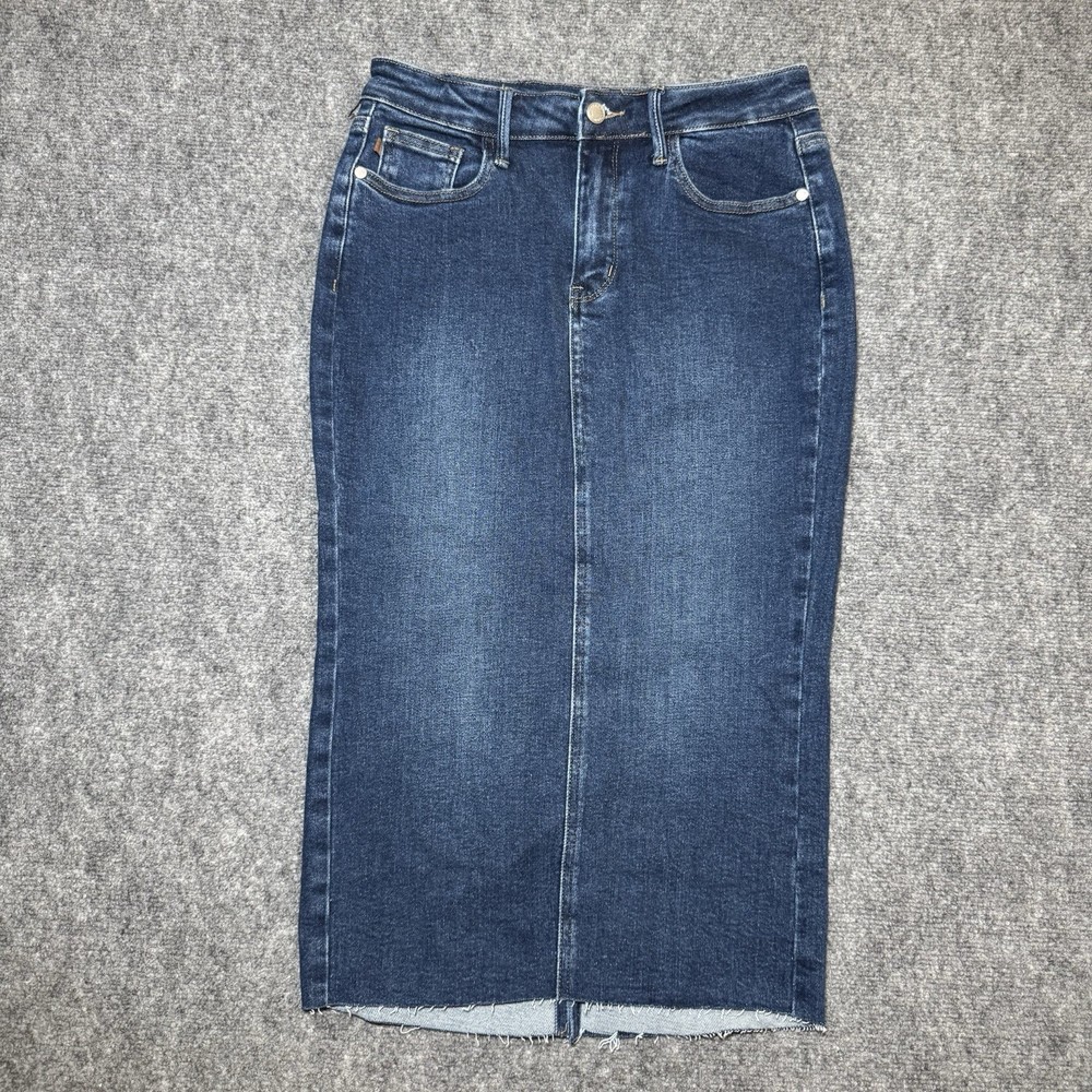 Judy Blue Denim Midi High Rise Pencil Skirt Women Medium Back Slit Med Blue Wash