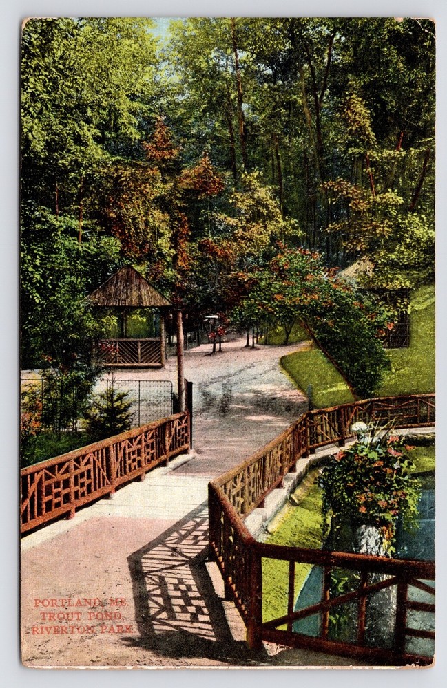 c1907~Riverton Trolley Park~Portland Maine ME~Trout Pond~Portland RR Co~Postcard