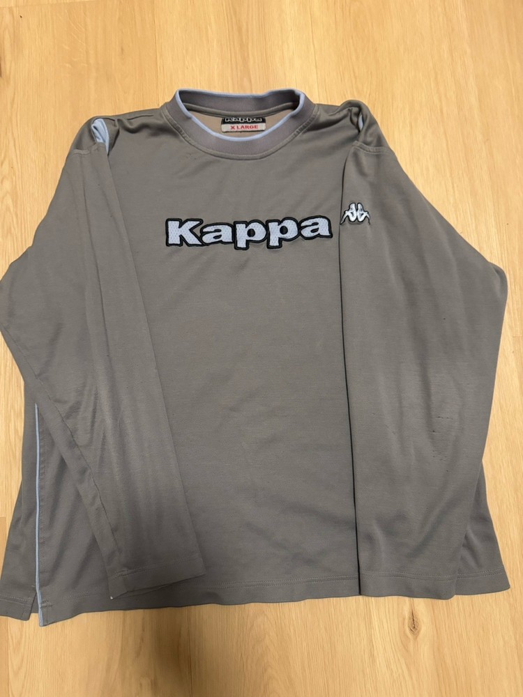 Kappa Men's Long Sleeve T-Shirt XL Grey with Baby Blue Logo