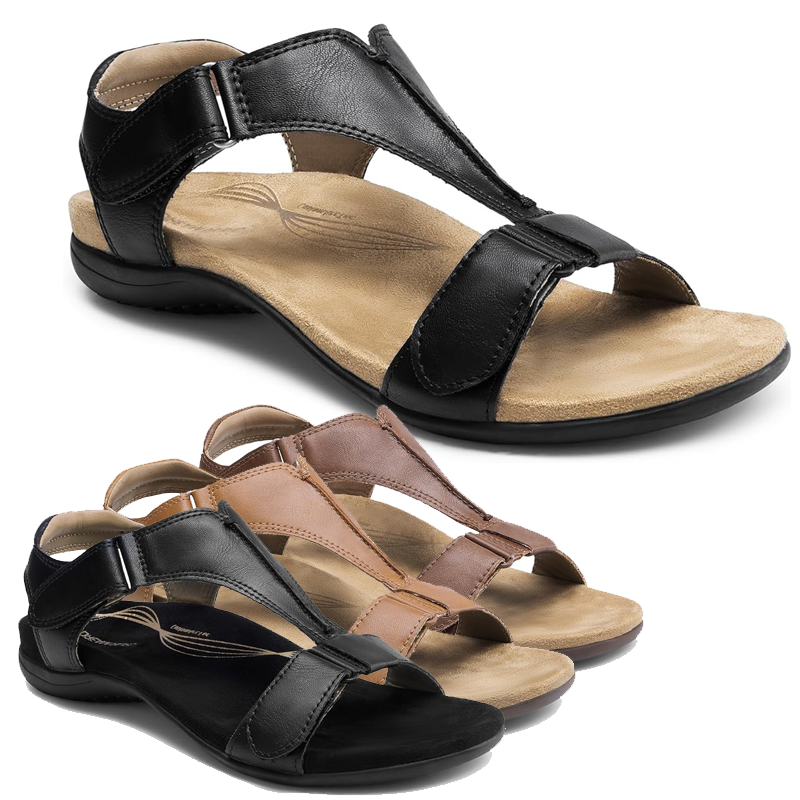 Women Casual T-strap Slide Sandals Comfortable Casual Arch Support Flat Sandals