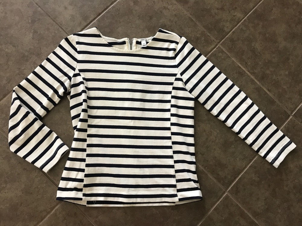 J Crew Striped Shirt Womens Size XS Blue Cream Stripes Back Zipper Cotton Shirt