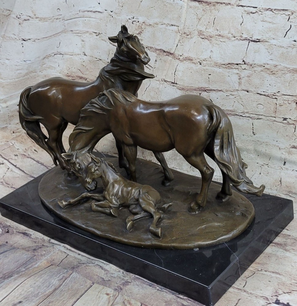 Handcrafted Horse Family Bronze Sculpture Classic Stallion Artwork Figurine