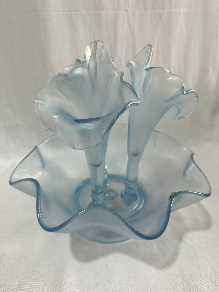 Fenton Velva Blue Iridescent Stretch Glass 4-Horn Epergne Base with 3 Horns