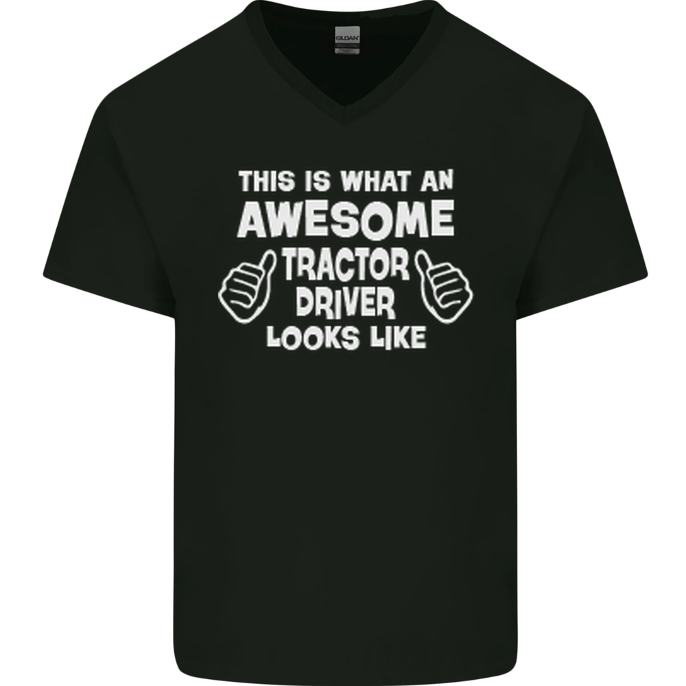 Awesome Tractor Driver Farmer Farming Mens V-Neck Cotton T-Shirt