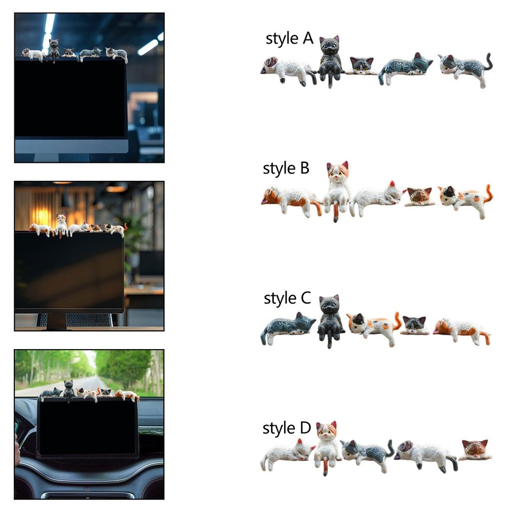 5 Pieces Small Cat Statue Figurine Resin Gifts Office Computer Monitor Decor