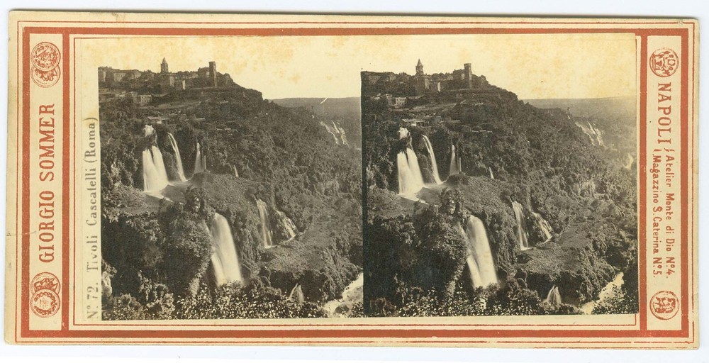 D0288~ ITALY - Rome - 1860’s G Sommer Tivoli Waterfalls  Italie Stereoview