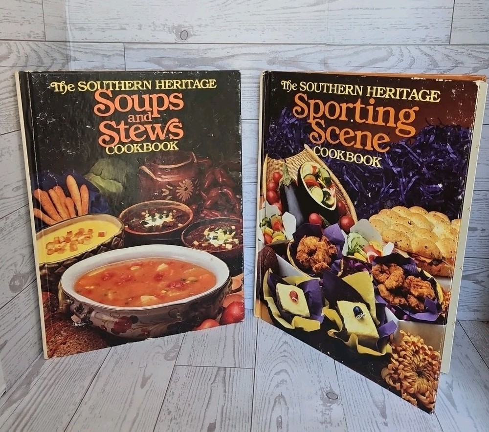 The Southern Heritage Cookbooks Sporting Scene Soups and Stew Lot Of 2 HC 1985