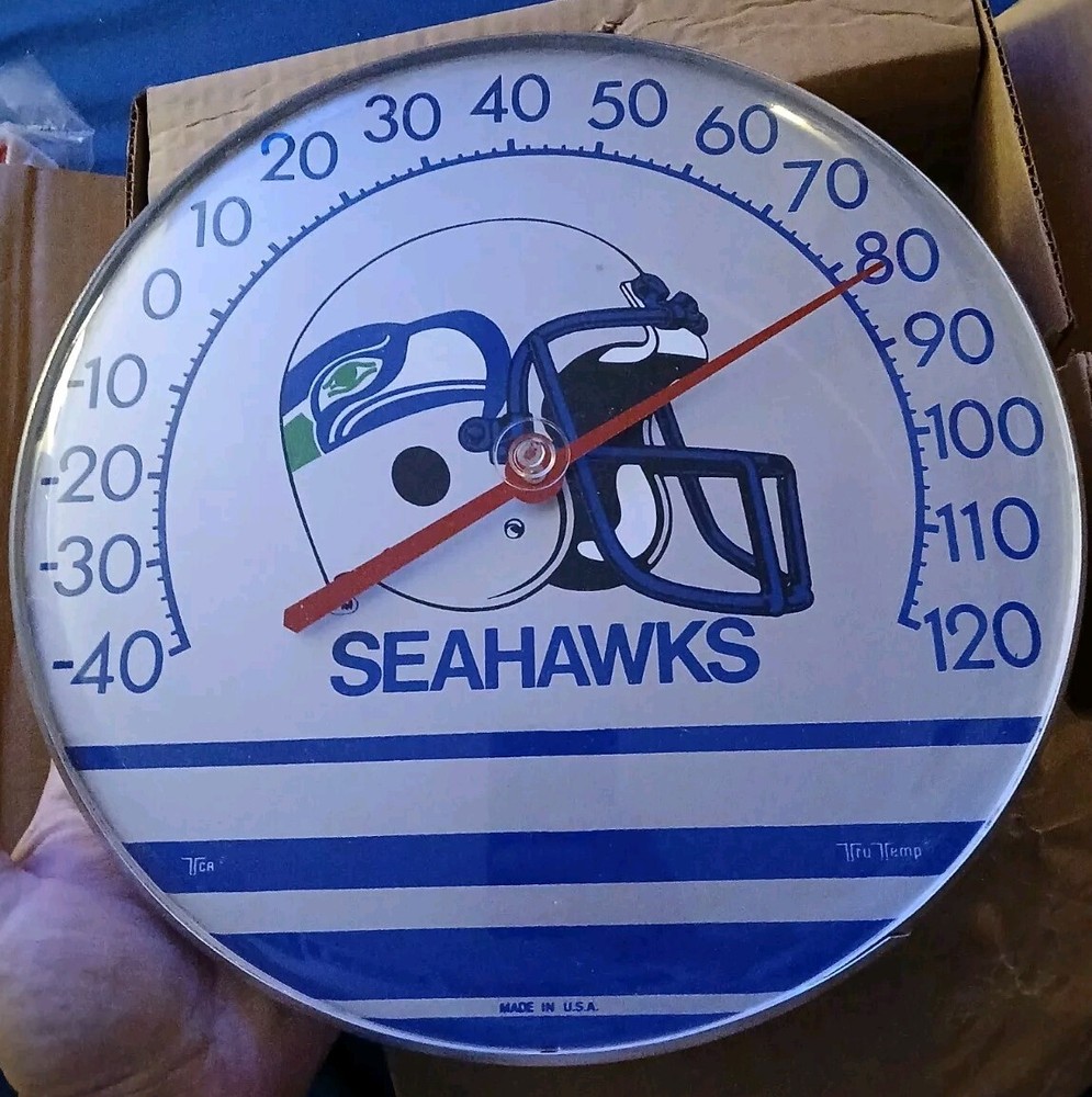 NOS Vintage Seattle Seahawks NFL Metal Plastic 12” Thermometer Tru Temp USA