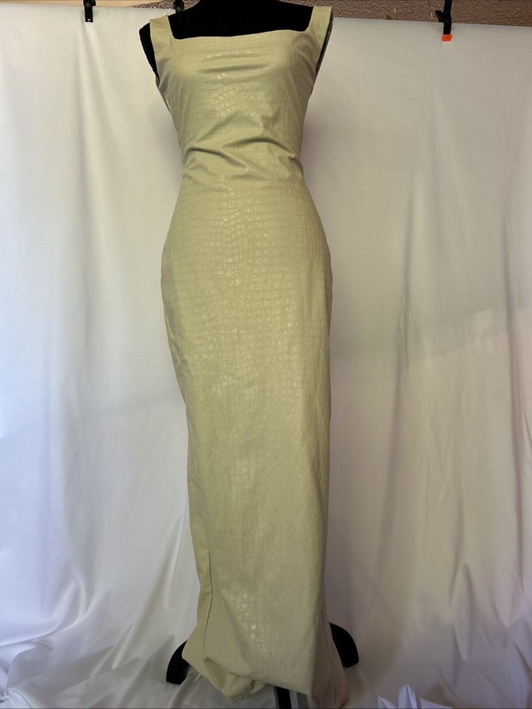 Naked Wardrobe Cream Vegan Leather Snake Skin Print Dress Size M