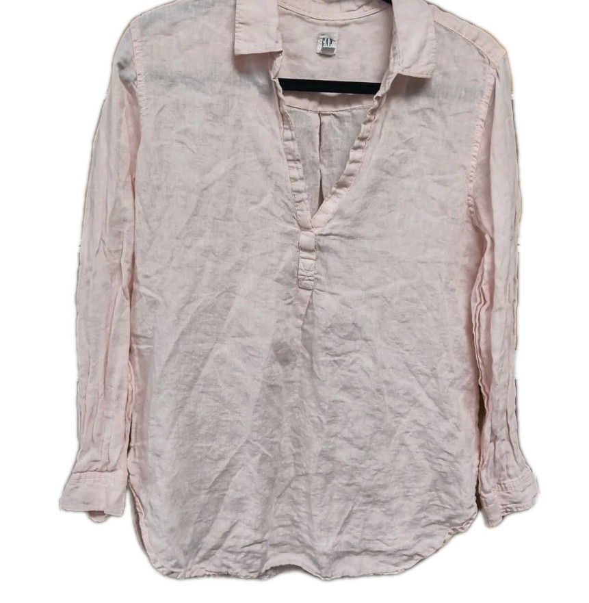 GAP 100% Linen Pink Long Sleeve Tunic Blouse Womens Large