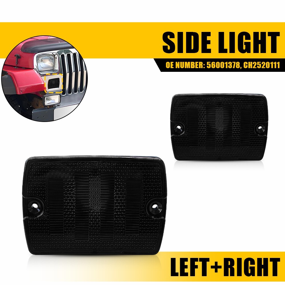 2PCS For Jeep 1987-1995 Wrangler YJ Smoke Lens Front Turn Signal Light Housings