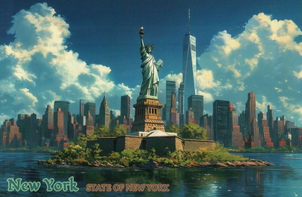 Statue of Liberty, One World Trade Center New York City, NY --- Modern Postcard
