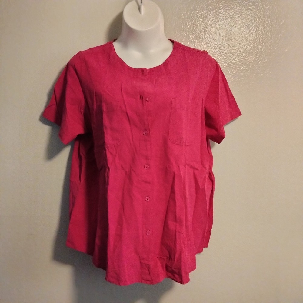 Pink Button-Down Blouse for Women Size 22 with Pockets