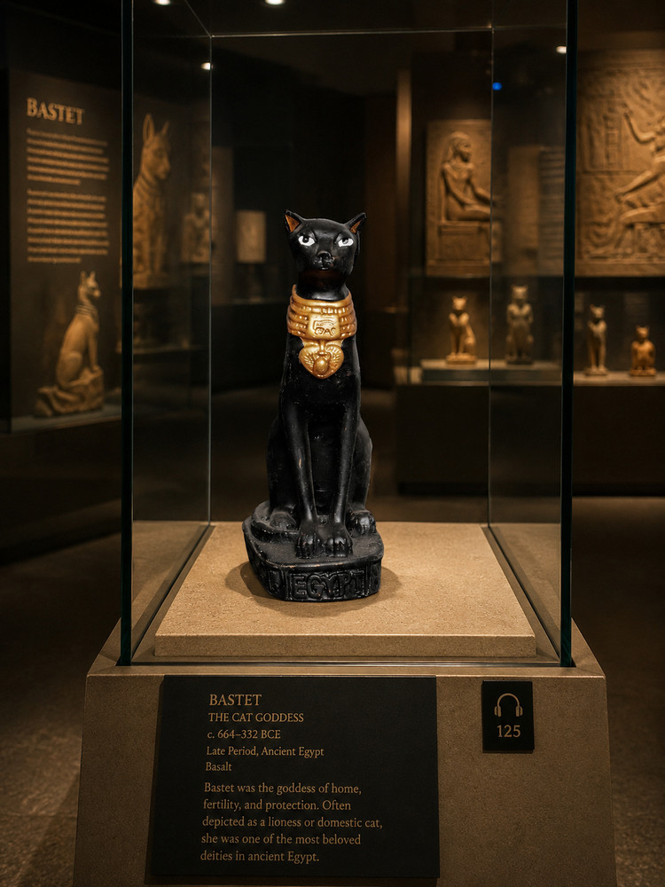 Ancient Egyptian Bastet Cat Statue Rare Black Stone Goddess Sculpture Figure