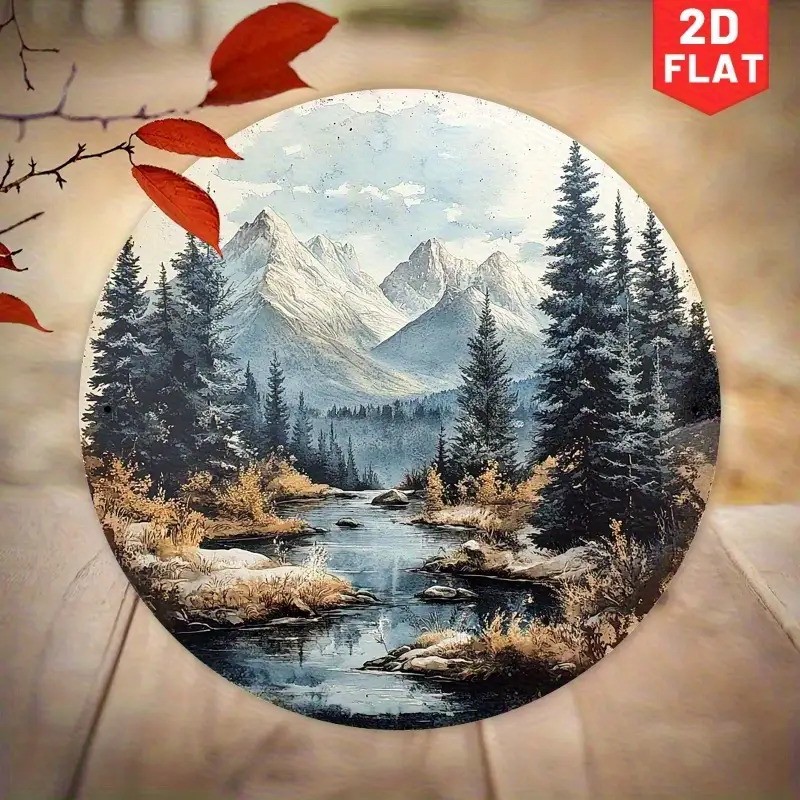 Retro Landscape Round Matte Aluminum Metal Wall Decor