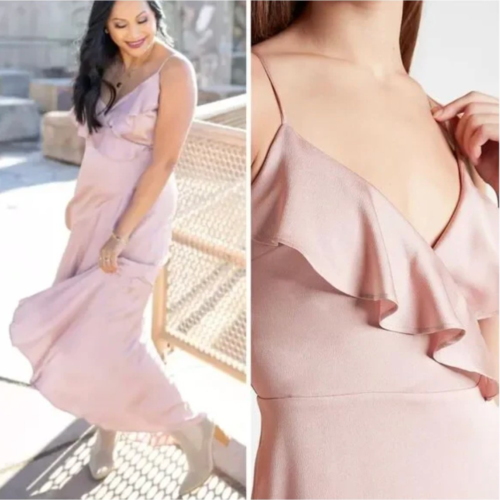 New! Express Satin Ruffle Wrap Hi-Lo Maxi Dress, M