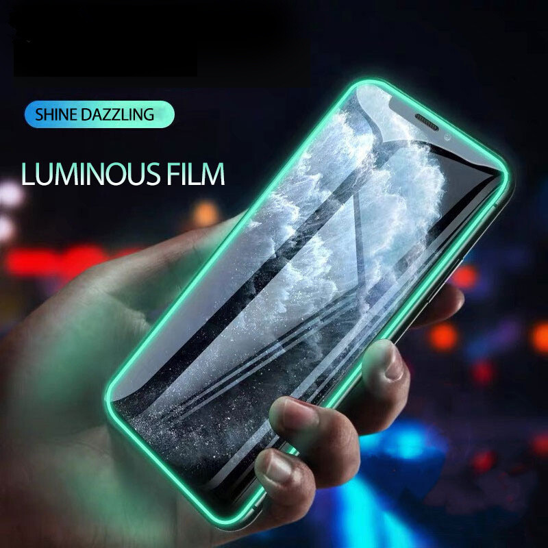 Luminous Tempered Glass For iPhone 14 13 12 SE XR XS Max 11 7 8 Full Cover Glass