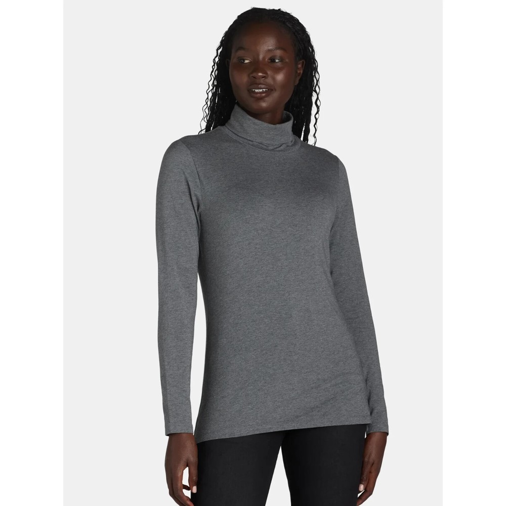 Time and Tru Womens Turtleneck Top Charcoal Grey Heather Size Medium 8-10
