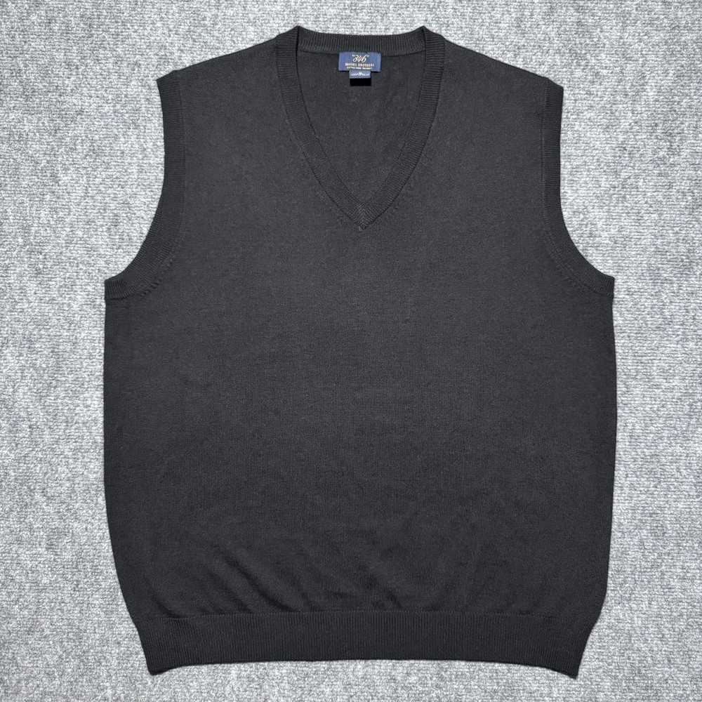 Brooks Brothers 346 Vest Size Medium Black 100% Merino Wool Knit Pullover