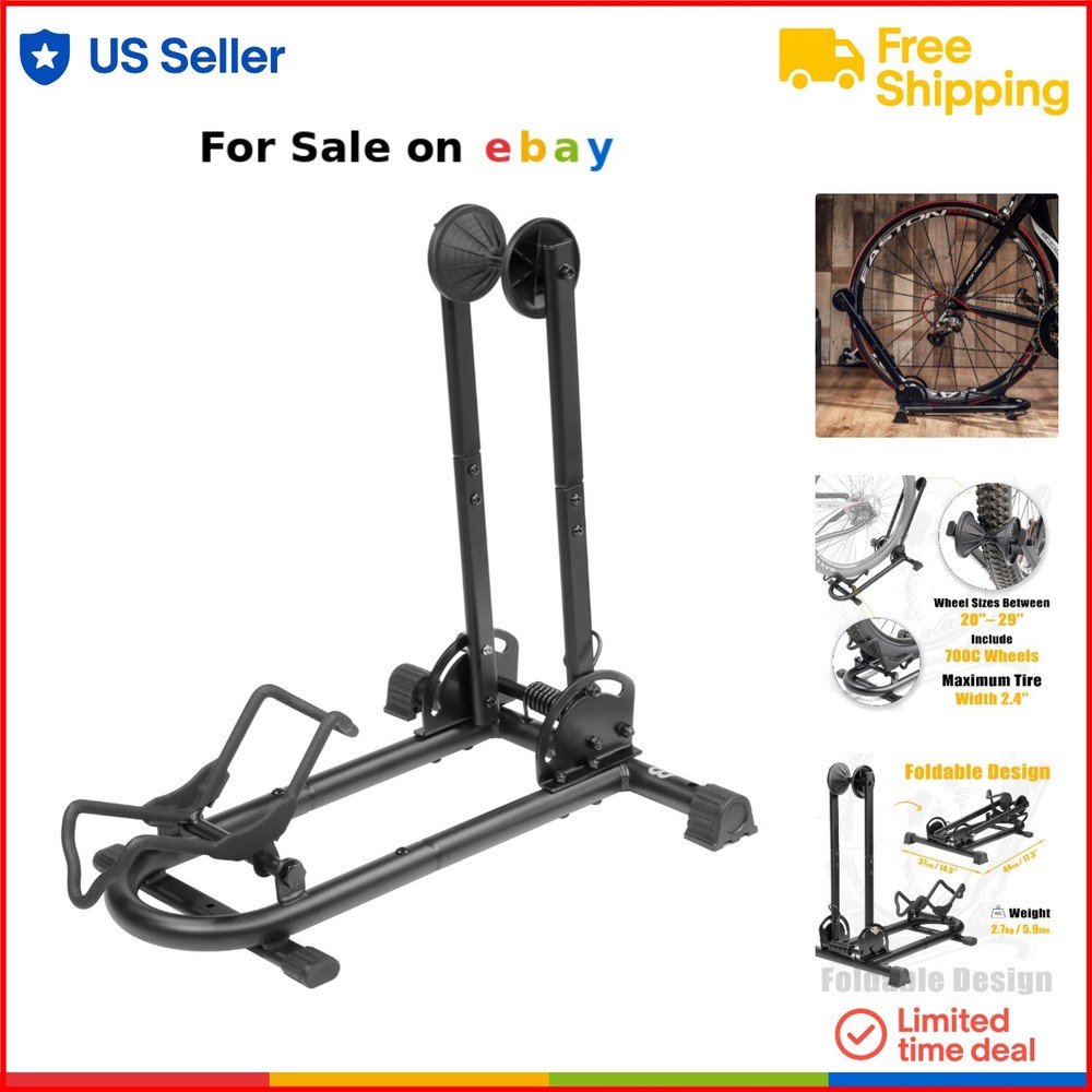 Foldable Alloy Steel Bike Floor Stand for Garage Storage Holds 2.4 Inch Tires