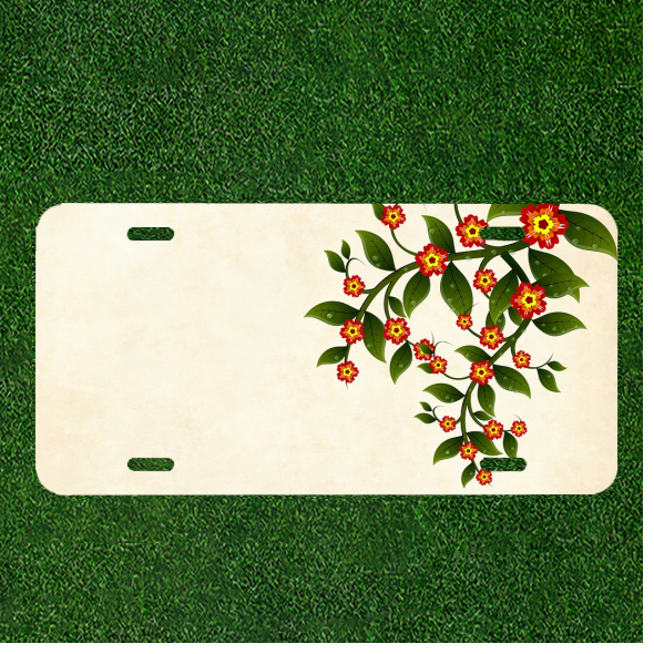 Custom Personalized Auto Tag With Amazing Red And Yellow Flowers Add Names