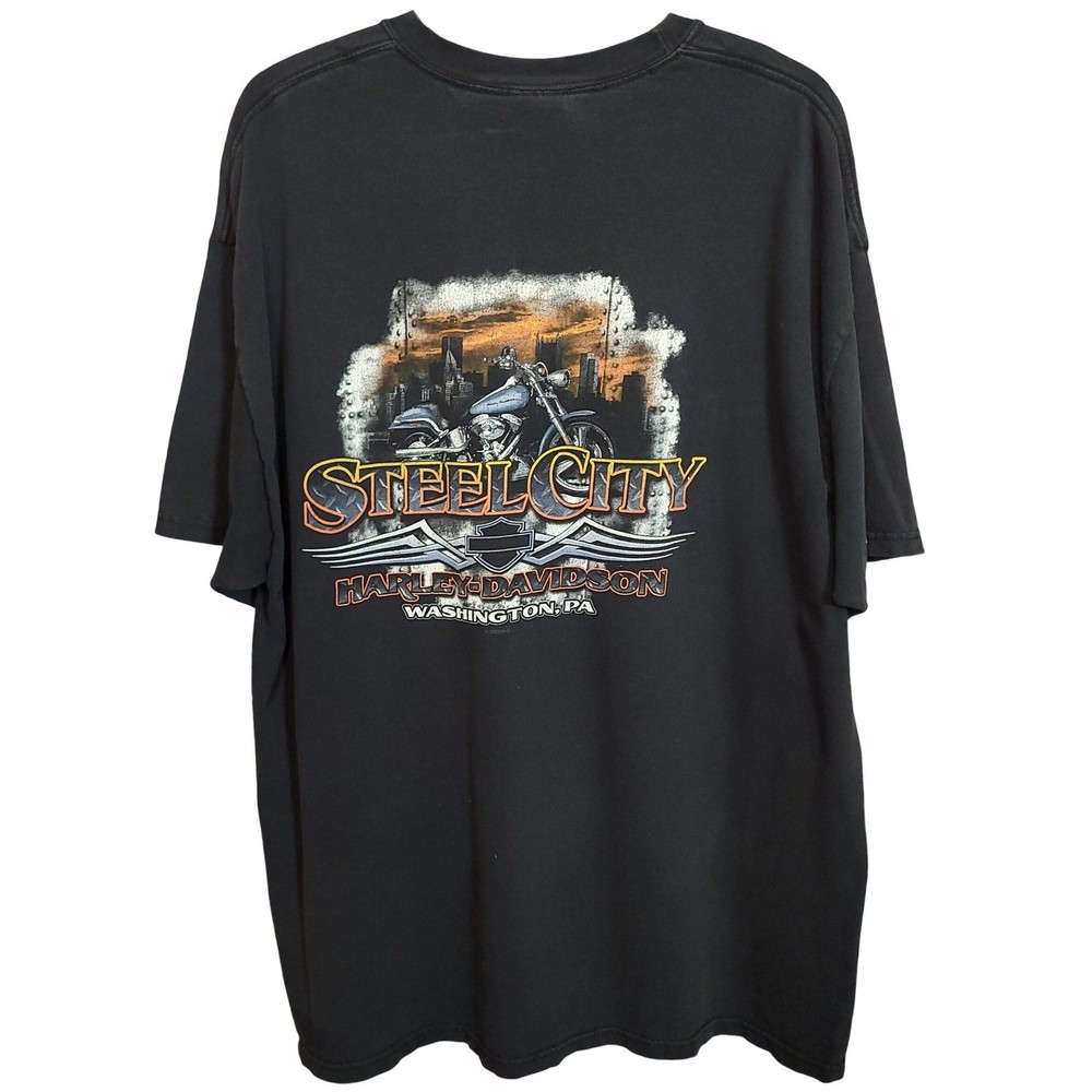 VTG Harley Davidson Steel City Washington PA Mens Black Pocket T Shirt 2XL