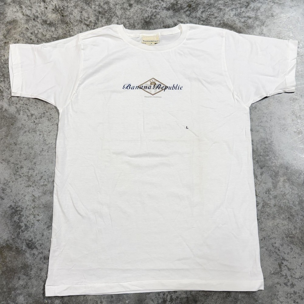 Vintage Banana Republic Shirt Mens Large White Logo Graphic Made USA 90s Tee