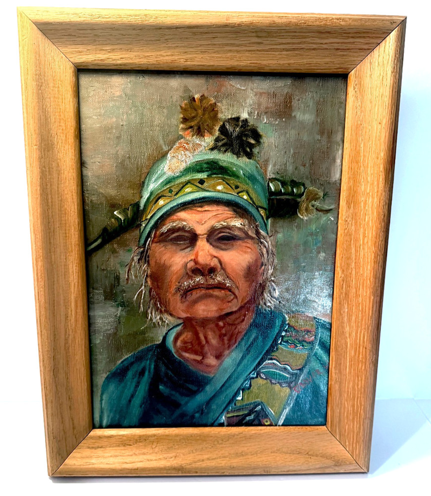Vintage Native American Portrait Original Framed Oil Painting Signed Grover 1961