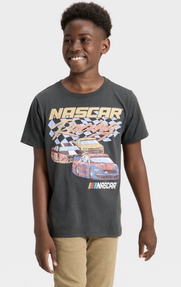 Boys NASCAR Large Black Short Sleeve Graphic Tee Shirt Top NEW Large