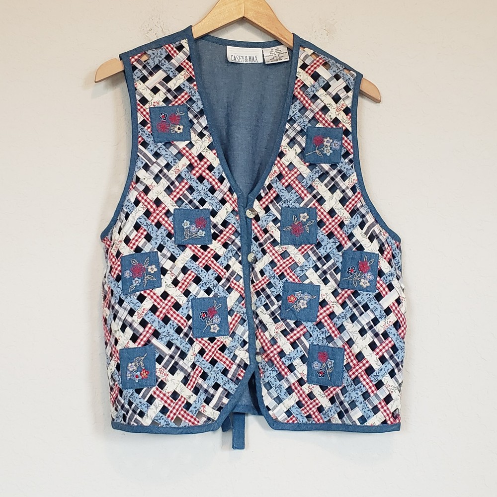 Casey & Max Vintage Cottage Floral Patchwork Lattice Front Vest Womens Large