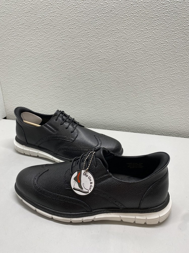 Marc Joseph Mens Hill Street Slip-On Faux Leather Wingtip Shoes Size 12 W Black