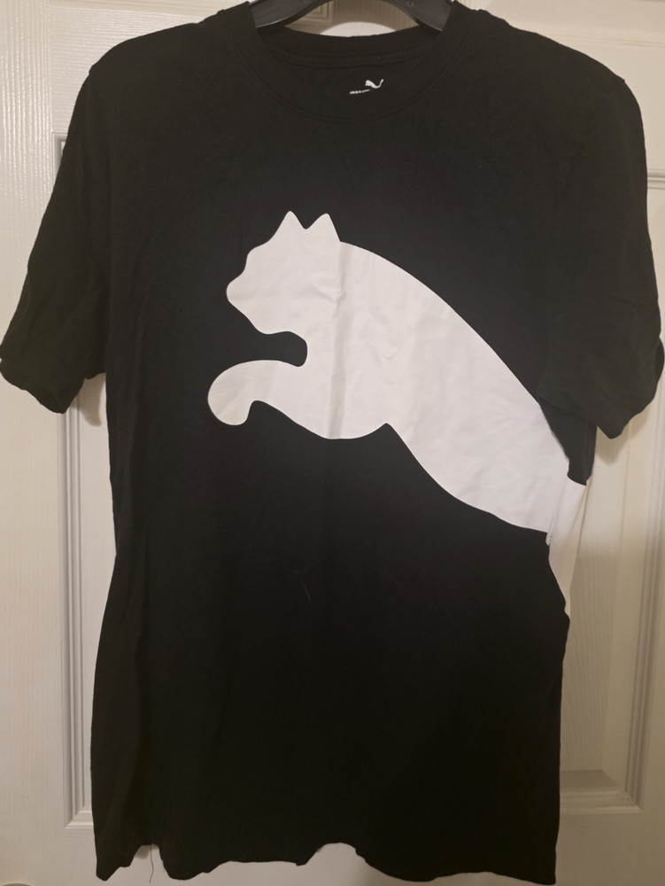 PUMA Men’s M Black White Graphic Print Logo Crew Neck Short Sleeve T-Shirt