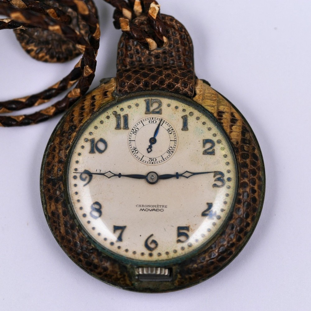Working item Movado Chronometer snake skin SS 15 jewels pocket watch no. 24