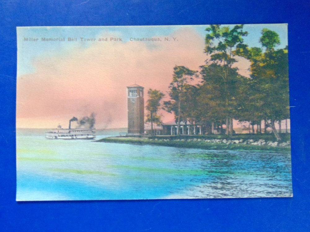 Postcard Chautauqua Lake New York 1935 ,Memorial Bell Tower and Park