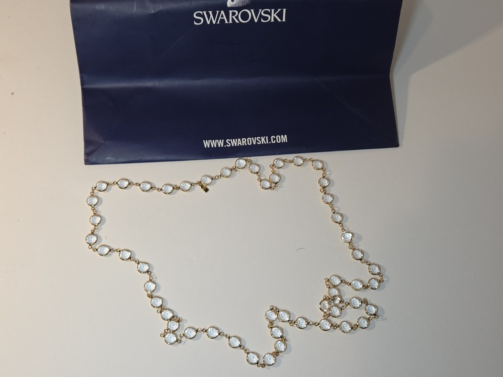 Swarovski Clear Crystal Bezel Set Necklace Gold Tone 34
