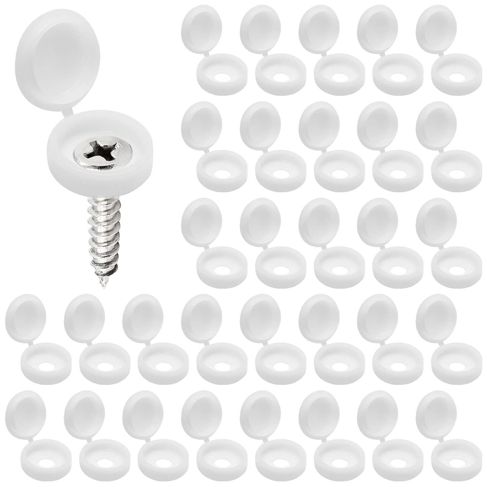 100 PCS White Waterproof Plastic Hinged Caps for Screw Head Protection